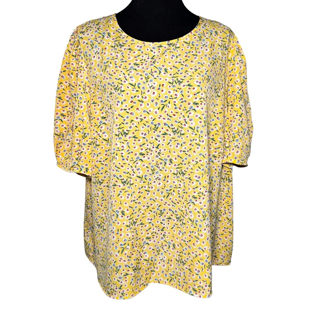 Emery Rose Yellow Ditsy Floral Puff Sleeve Blouse 4X Boho Cottagecore Daisy Top - Picture 2 of 10